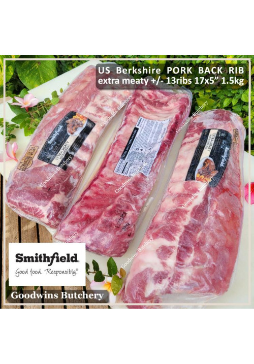 Pork baikut iga babi frozen BACK RIB backrib US Berkshire SMITHFIELD +/- 7x5" 12-13rib 1.2kg (price/kg)